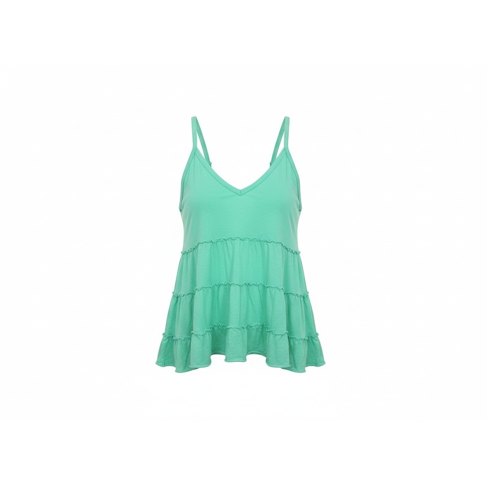 American Eagle Trapeze Tank Top Tiered Ruffle Green Medium Coastal Cottage Core